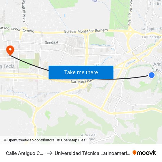 Calle Antiguo Cuscatlan, 19 to Universidad Técnica Latinoamericana Edificio A-B-C-D map