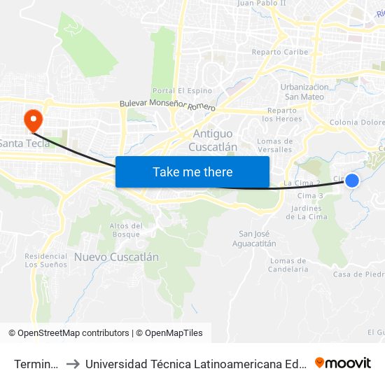 Termina 35 to Universidad Técnica Latinoamericana Edificio A-B-C-D map