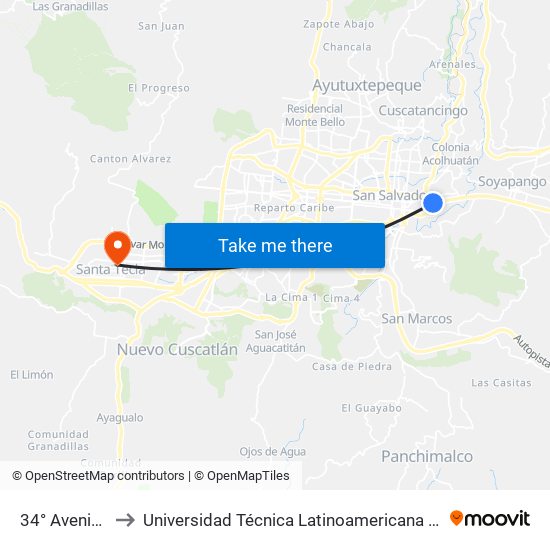 34° Avenida Sur to Universidad Técnica Latinoamericana Edificio A-B-C-D map