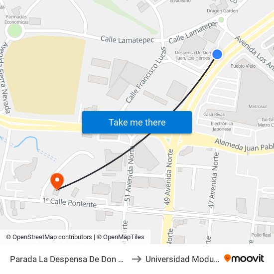 Parada La Despensa De Don Juan (Metrosur) to Universidad Modular Abierta map