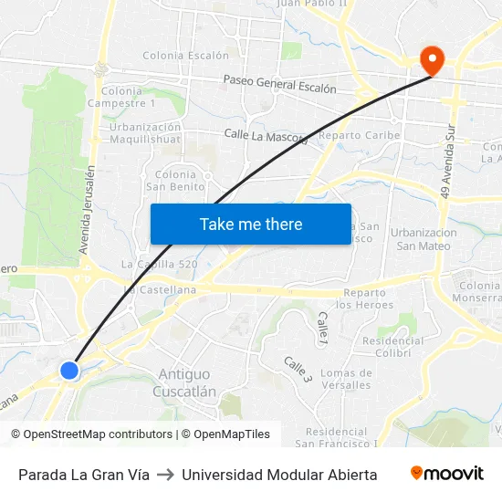 Parada La Gran Vía to Universidad Modular Abierta map