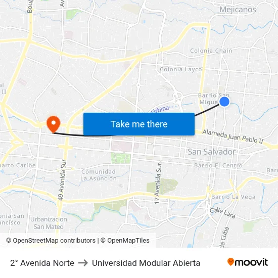 2° Avenida Norte to Universidad Modular Abierta map