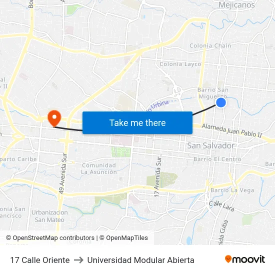17 Calle Oriente to Universidad Modular Abierta map