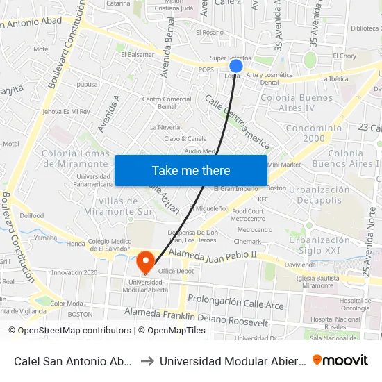 Calel San Antonio Abad to Universidad Modular Abierta map