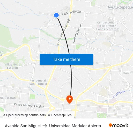 Avenida San Miguel to Universidad Modular Abierta map