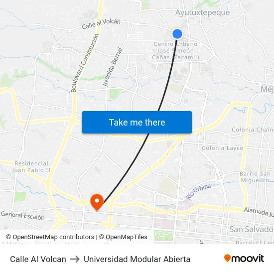 Calle Al Volcan to Universidad Modular Abierta map