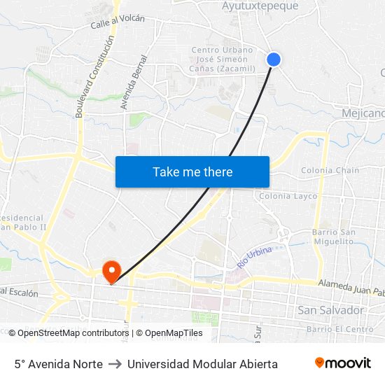 5° Avenida Norte to Universidad Modular Abierta map