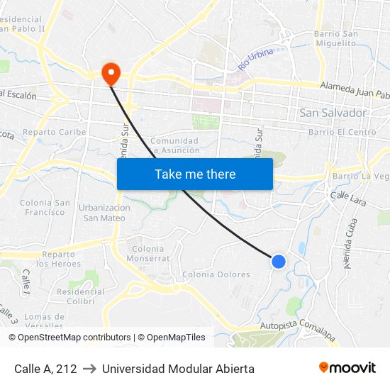 Calle A, 212 to Universidad Modular Abierta map