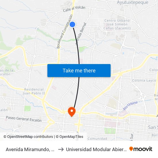 Avenida Miramundo, 13 to Universidad Modular Abierta map