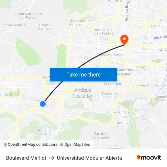 Boulevard Merliot to Universidad Modular Abierta map