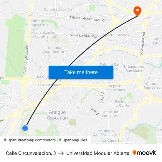 Calle Circunvalacion, 3 to Universidad Modular Abierta map