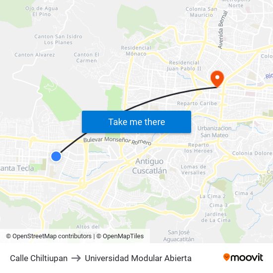 Calle Chiltiupan to Universidad Modular Abierta map