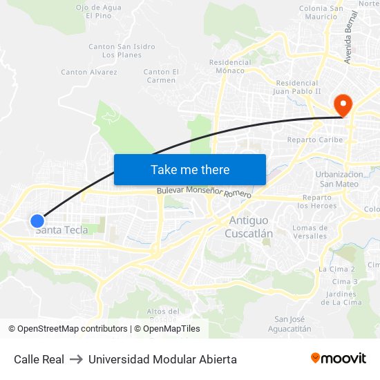 Calle Real to Universidad Modular Abierta map