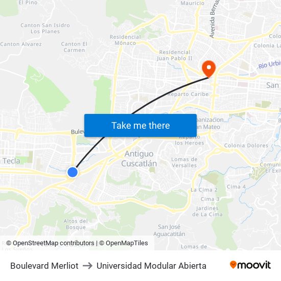 Boulevard Merliot to Universidad Modular Abierta map