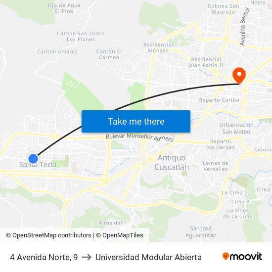 4 Avenida Norte, 9 to Universidad Modular Abierta map