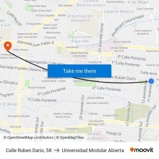 Calle Ruben Dario, 58 to Universidad Modular Abierta map