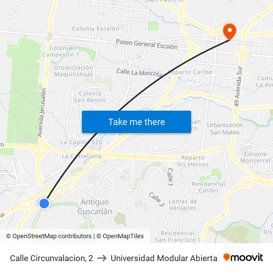 Calle Circunvalacion, 2 to Universidad Modular Abierta map