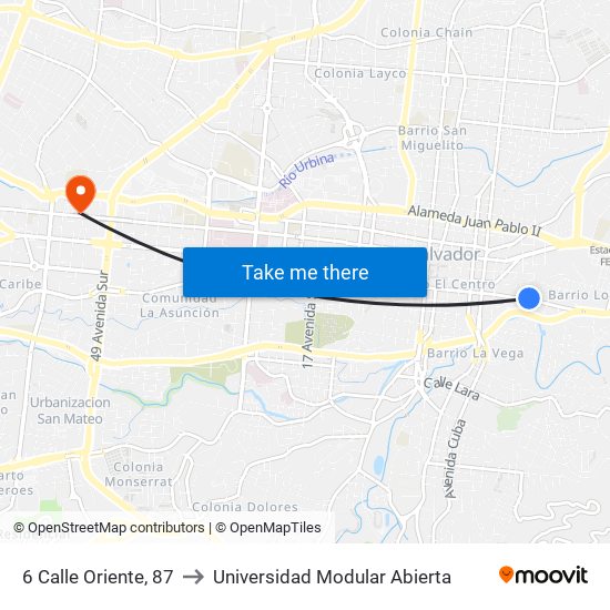 6 Calle Oriente, 87 to Universidad Modular Abierta map