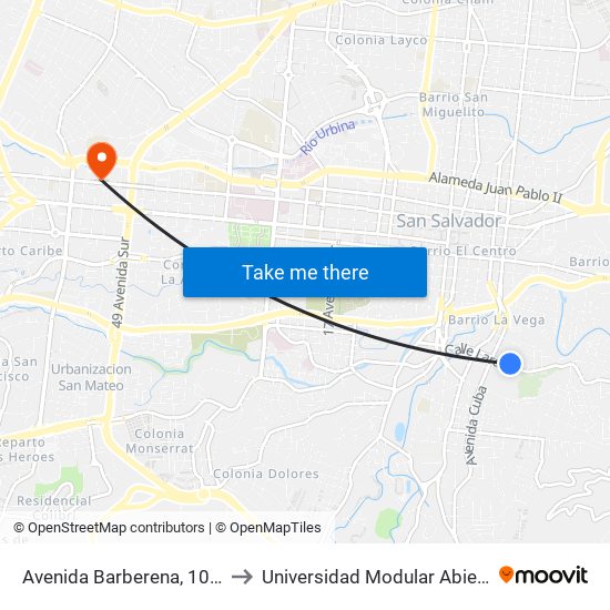 Avenida Barberena, 1009 to Universidad Modular Abierta map