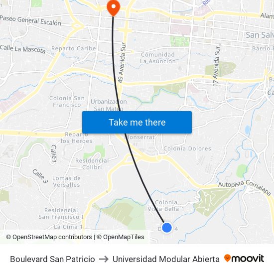 Boulevard San Patricio to Universidad Modular Abierta map