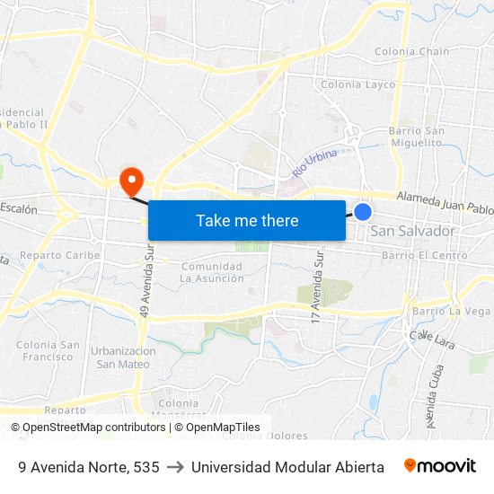 9 Avenida Norte, 535 to Universidad Modular Abierta map