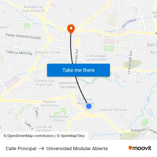 Calle Principal to Universidad Modular Abierta map