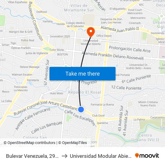 Bulevar Venezuela, 2965 to Universidad Modular Abierta map