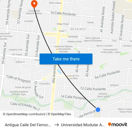 Antigua Calle Del Ferrocarril, 7 to Universidad Modular Abierta map