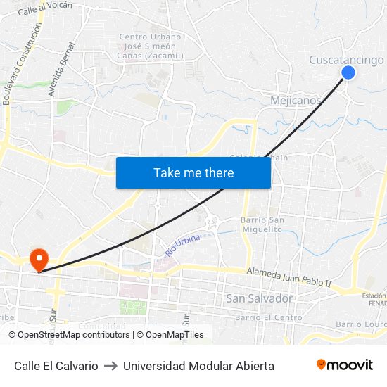 Calle El Calvario to Universidad Modular Abierta map