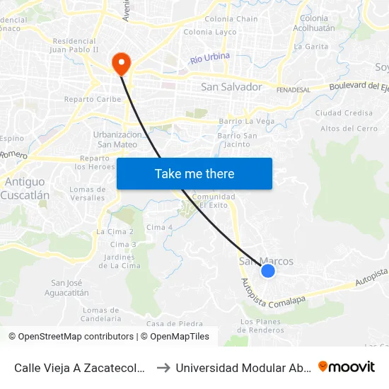 Calle Vieja A Zacatecoluca 4 to Universidad Modular Abierta map