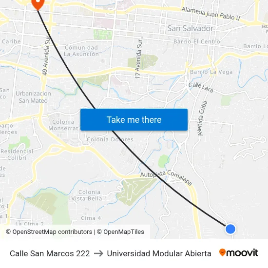 Calle San Marcos 222 to Universidad Modular Abierta map