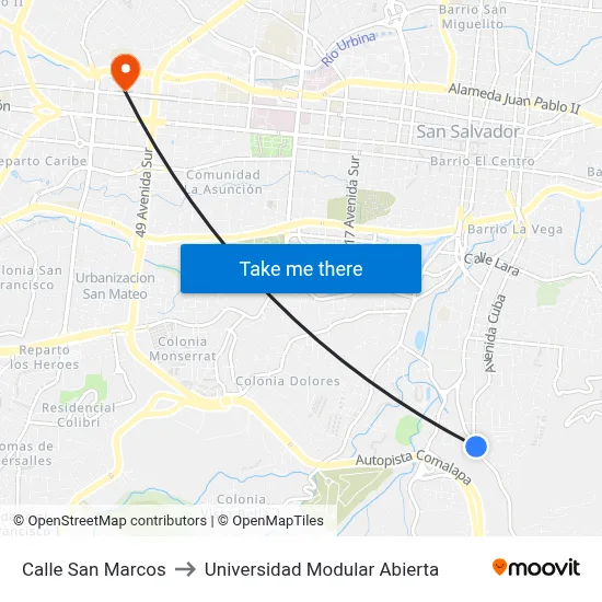 Calle San Marcos to Universidad Modular Abierta map