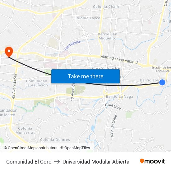 Comunidad El Coro to Universidad Modular Abierta map