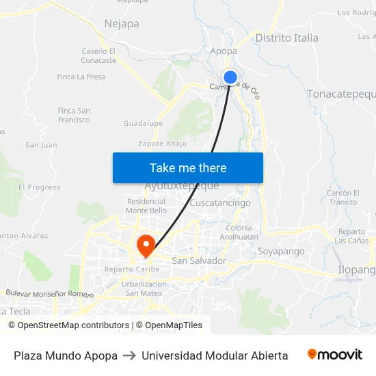 Plaza Mundo Apopa to Universidad Modular Abierta map