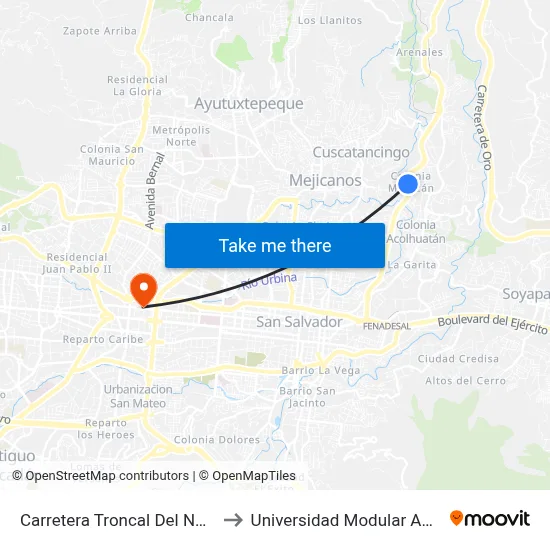 Carretera Troncal Del Norte 4 to Universidad Modular Abierta map