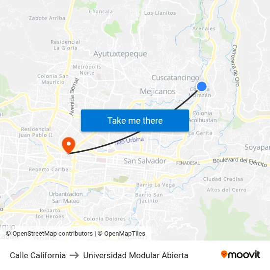Calle California to Universidad Modular Abierta map