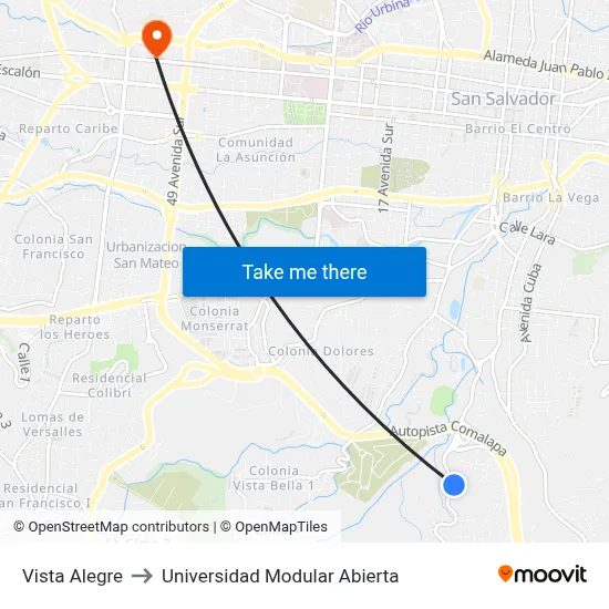 Vista Alegre to Universidad Modular Abierta map