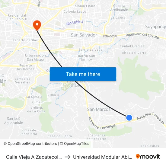 Calle Vieja A Zacatecoluca to Universidad Modular Abierta map