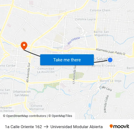 1a Calle Oriente 162 to Universidad Modular Abierta map
