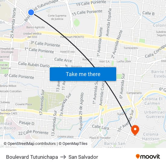 Boulevard Tutunichapa to San Salvador map