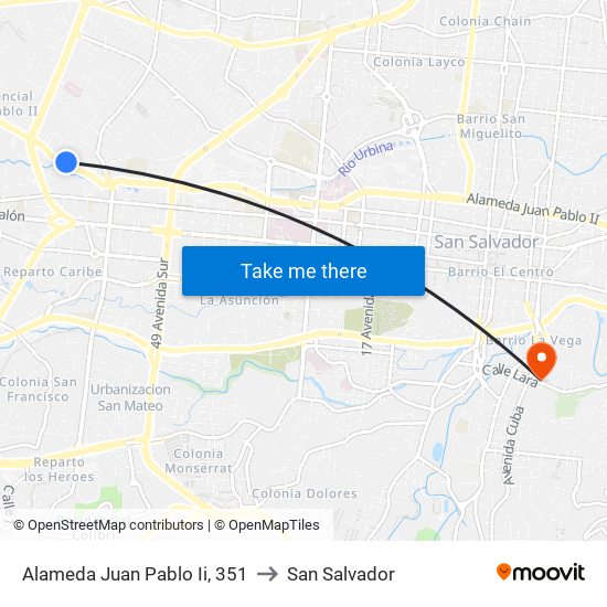 Alameda Juan Pablo Ii, 351 to San Salvador map