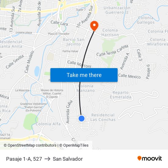 Pasaje 1-A, 527 to San Salvador map