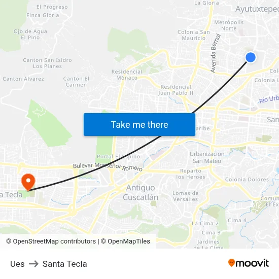 Ues to Santa Tecla map