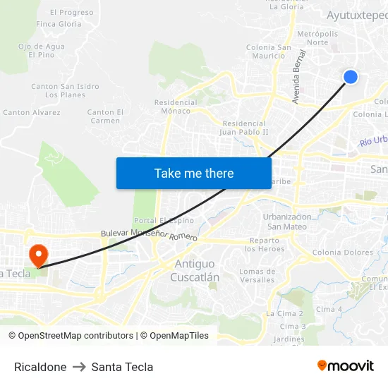 Ricaldone to Santa Tecla map