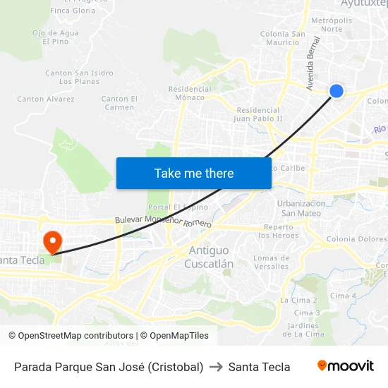 Parada Parque San José (Cristobal) to Santa Tecla map
