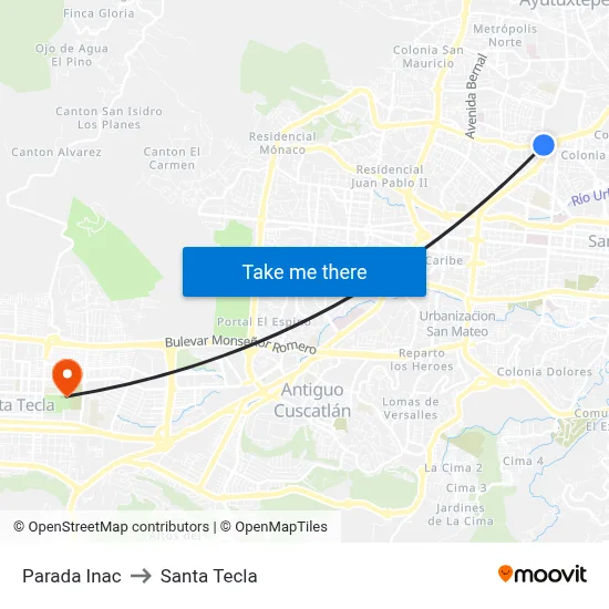 Parada Inac to Santa Tecla map
