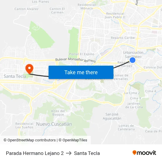Parada Hermano Lejano 2 to Santa Tecla map
