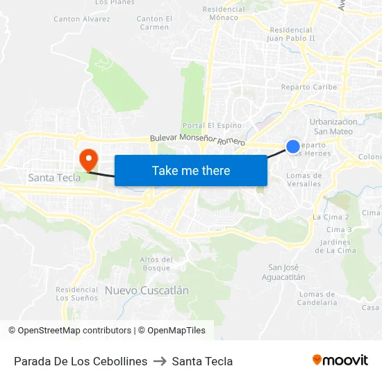 Parada De Los Cebollines to Santa Tecla map