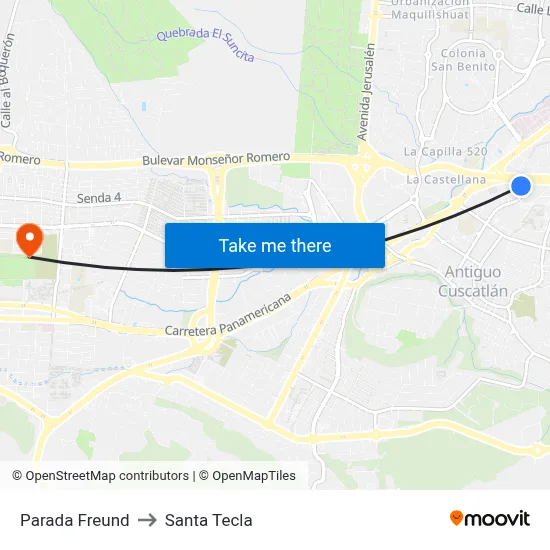 Parada Freund to Santa Tecla map