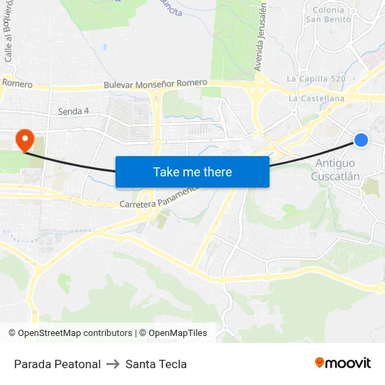 Parada Peatonal to Santa Tecla map